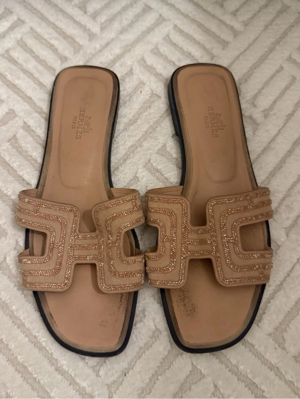 Hermes Oran Nude Crystal  Sandals 37.5